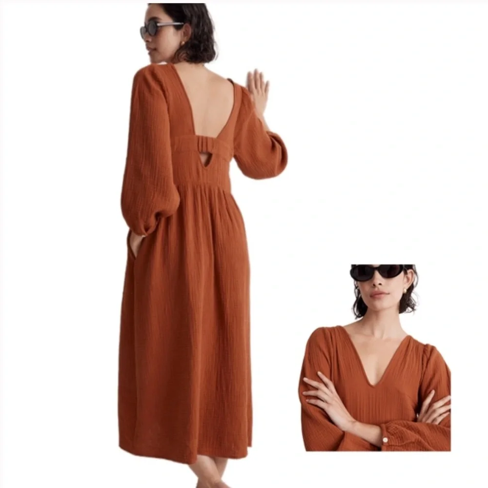 Madewell Lightspun V-Neck Tiered Midi Dres - Picture 1 of 6